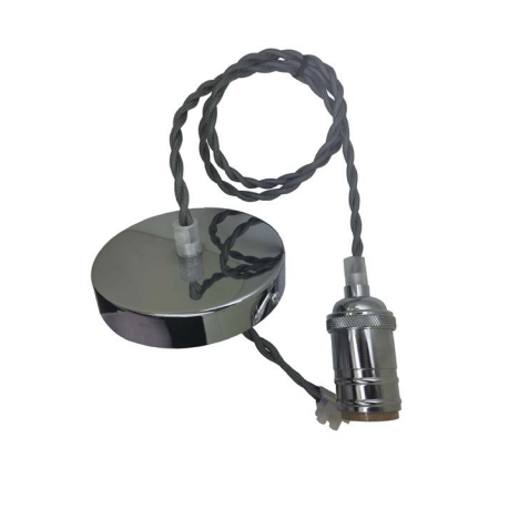 Portalámparas Colgante E27 con Florón y Cable de Tela Trenzado