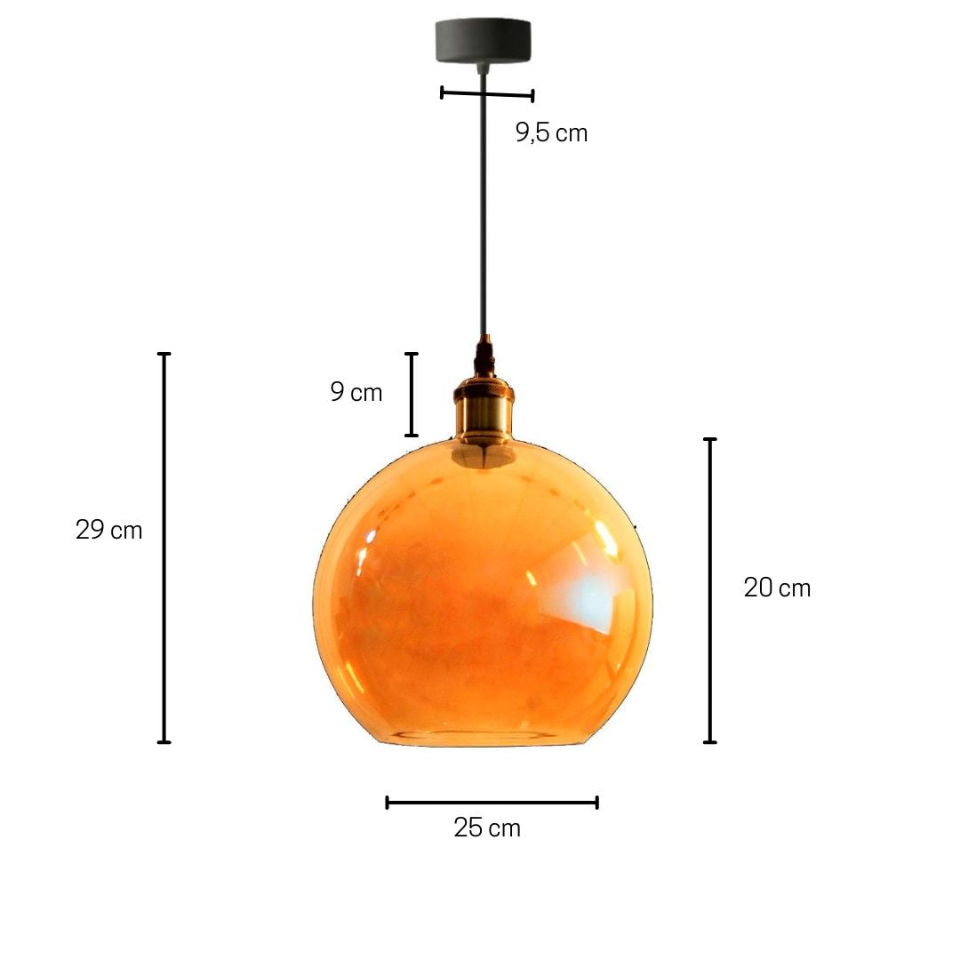 Lámpara Colgante Tulipa Esfera de Cristal Dorado y Portalámparas de Latón