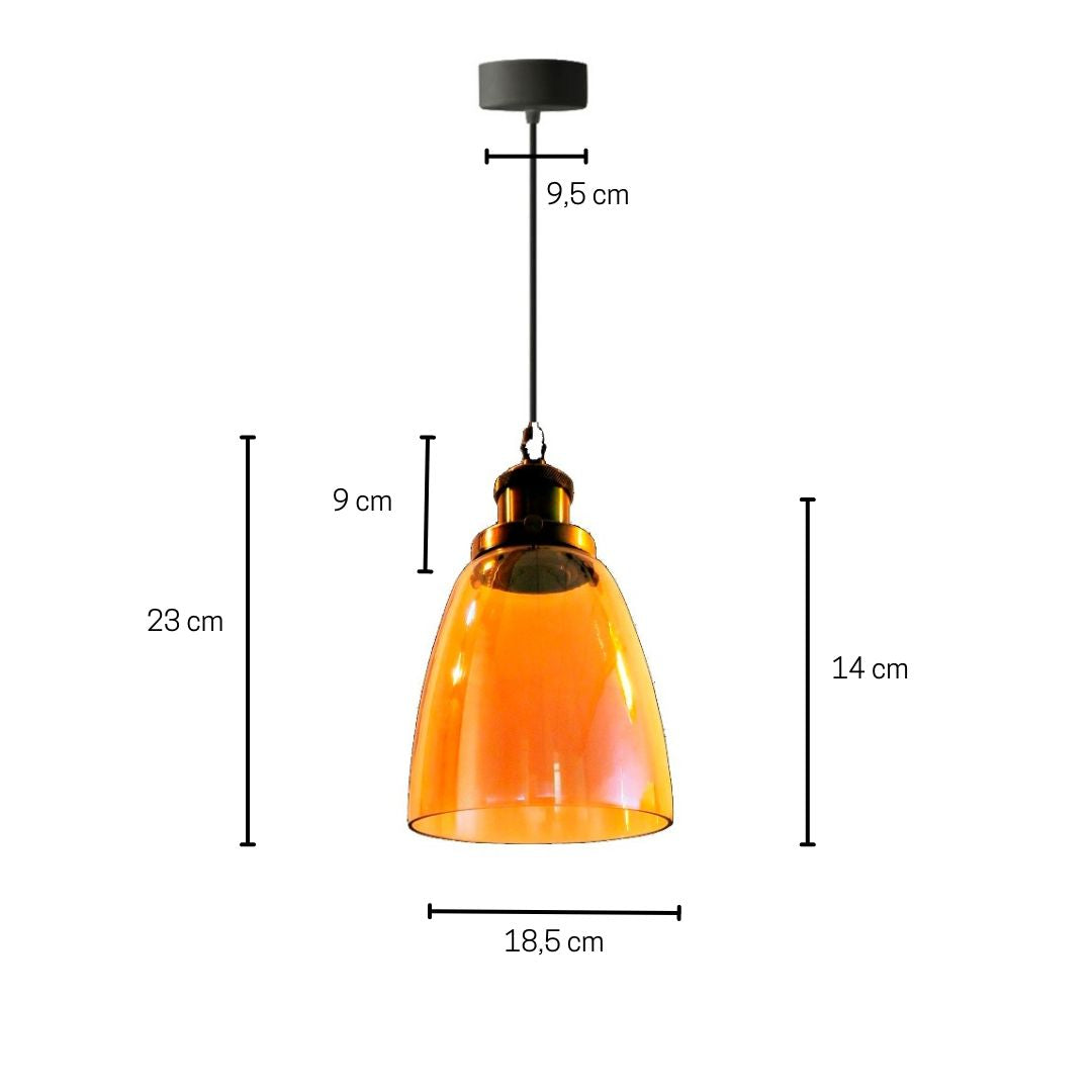 Lámpara Colgante Tulipa Cristal Dorado y Portalámparas de Latón