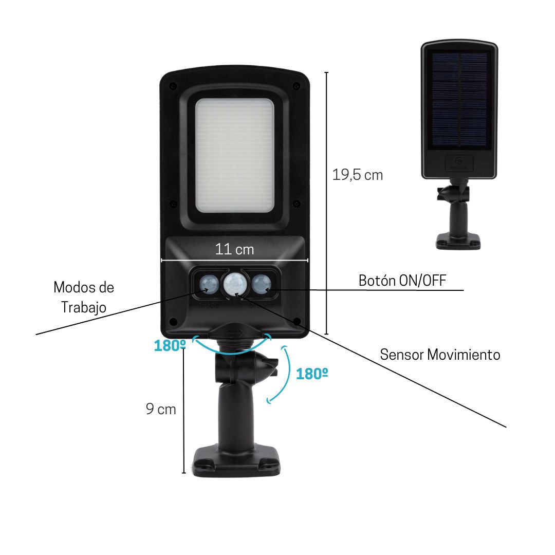 Aplique Farola Solar LED 6500K 300lm IP45 con Sensor Movimiento y Crepuscular