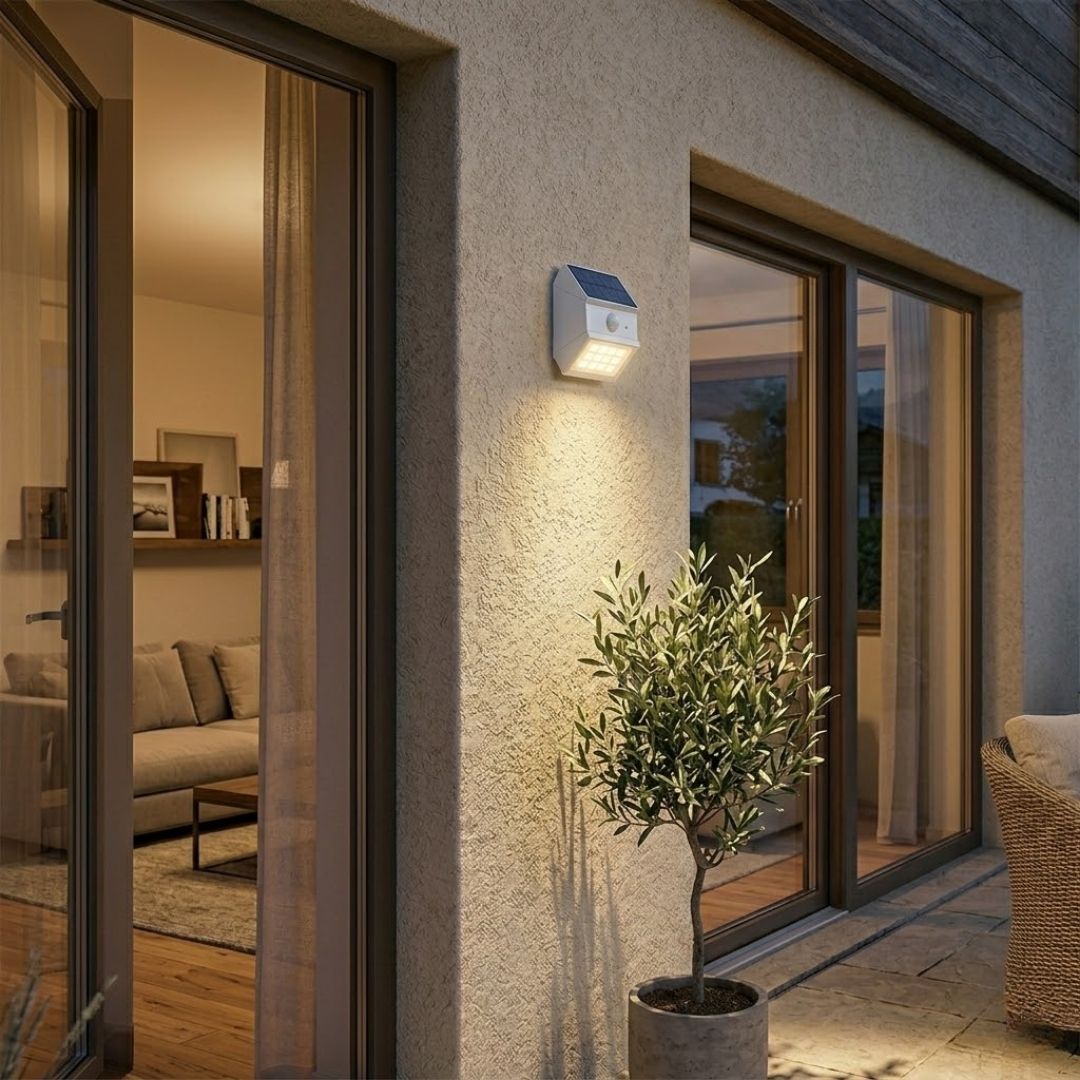 Aplique LED Solar Exterior 2W IP65 con Sensor de Movimiento y Cambio de Tono CCT