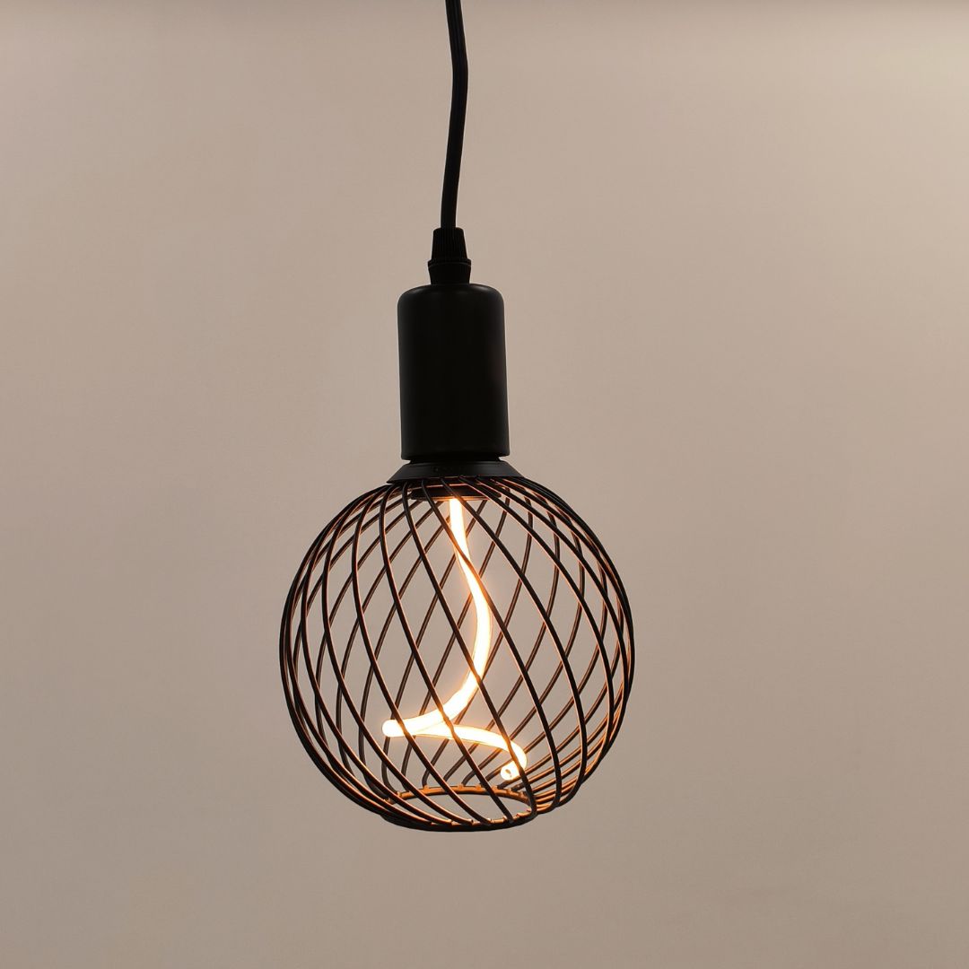 Bombilla LED decorativa globo jaula con filamento espiral E27 4W 1800K (negro o dorado)