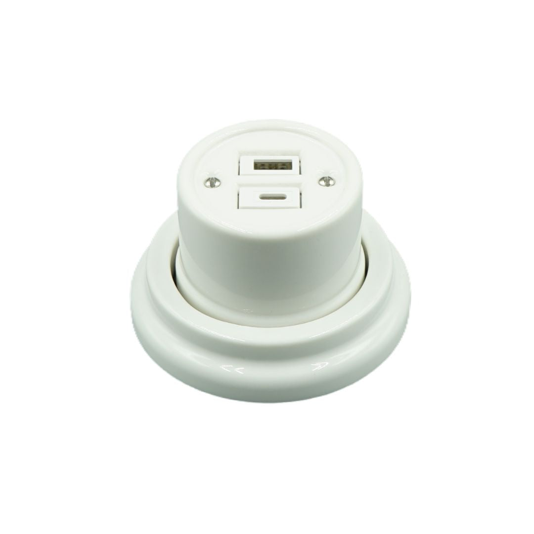 Toma USB Superficie Porcelana Blanca Tipo A + Tipo C 10A
