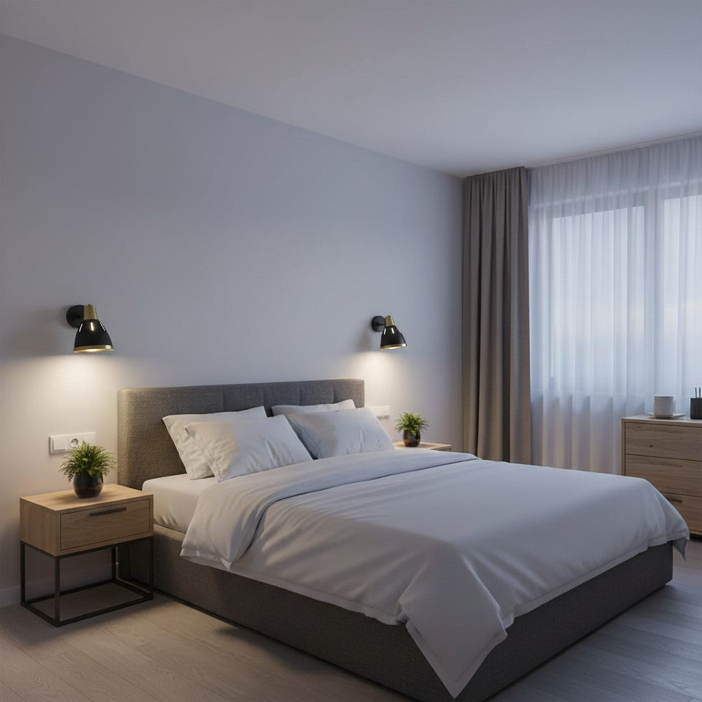 Aplique com interruptor, ajustável, metal preto e dourado