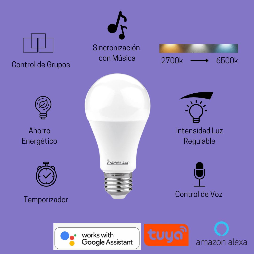 Lâmpada Smart Standard Led Wifi A60 9W CTT (2700K-6500K)