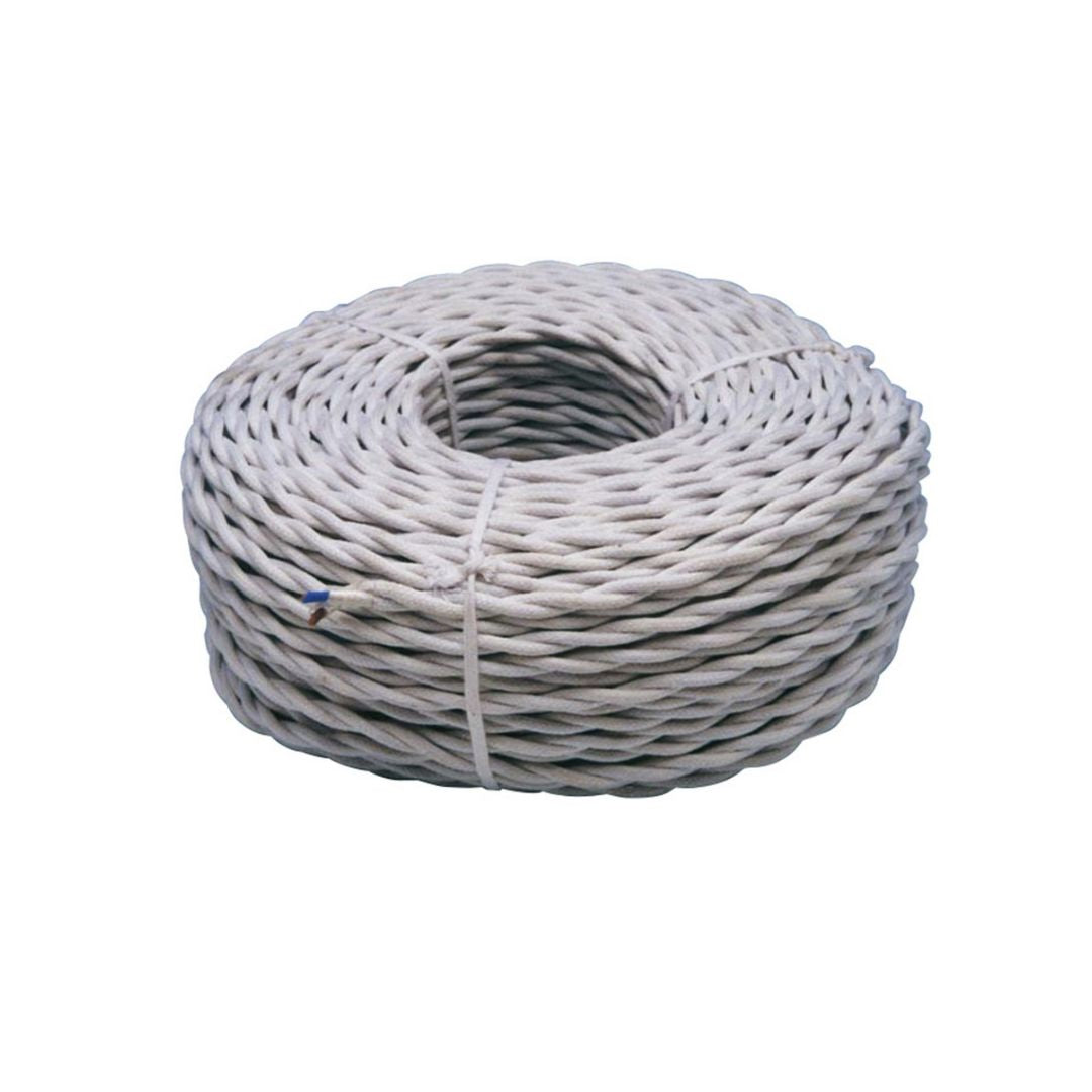 Câble Électrique Tressé en Coton 3 x 2,5 mm Blanc vendu au mètre