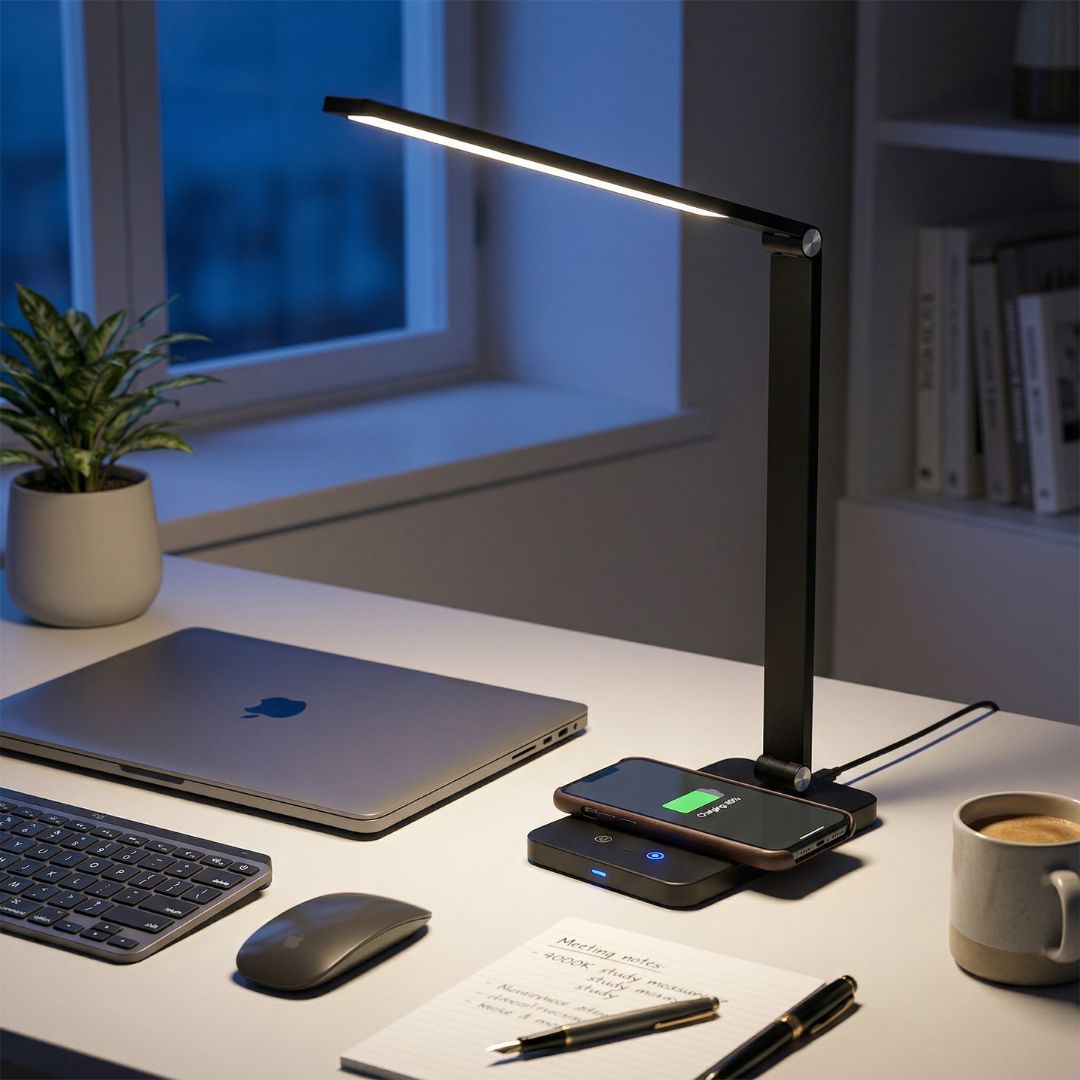 Lámpara de Mesa LED 6,5w 280lm con Regulación Táctil y Cargador Inalámbrico 5