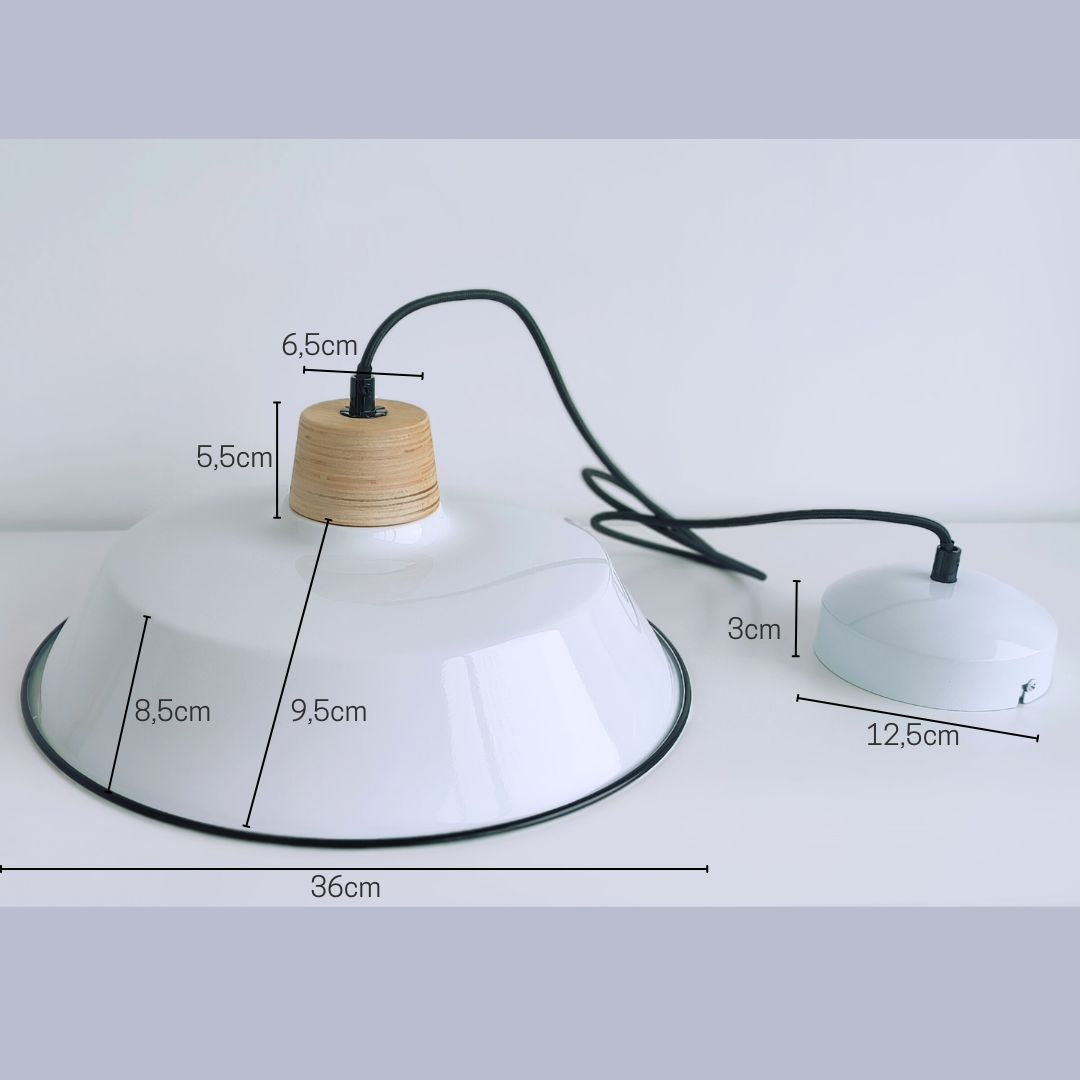 Lampe à Suspension Vintage en Bois et Céramique Vernie 36cm