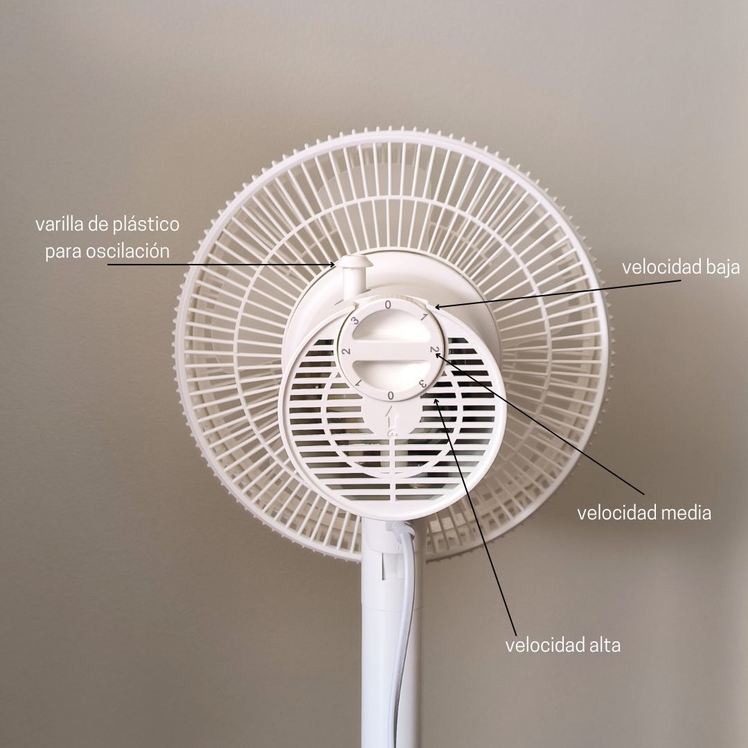 Ventilador de Pie 50w, 3 velocidades, altura ajustable, oscilación automática