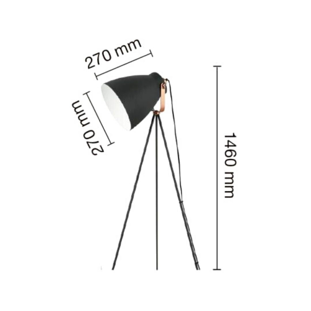 Lámpara de Pie Vintage en Metal – Trípode Negro y Tulipa Negro/Cobre
