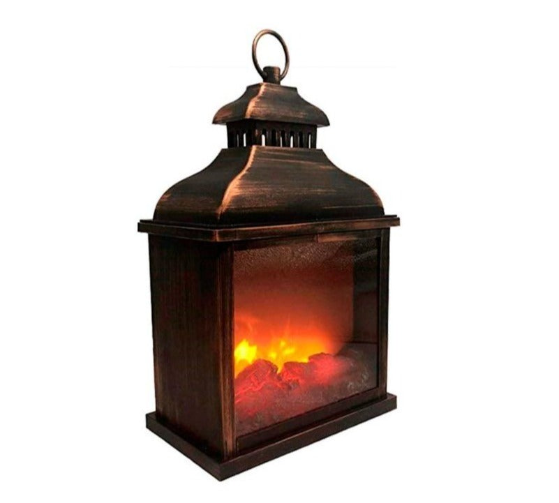 Farol Chimenea LED Vintage con Efecto Llama Real y Acabado en Cobre Envejecido