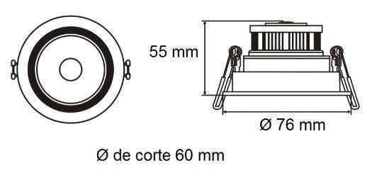 Downlight LED Encastrable Adressable Rond 4W 3000K - Coupe 60mm
