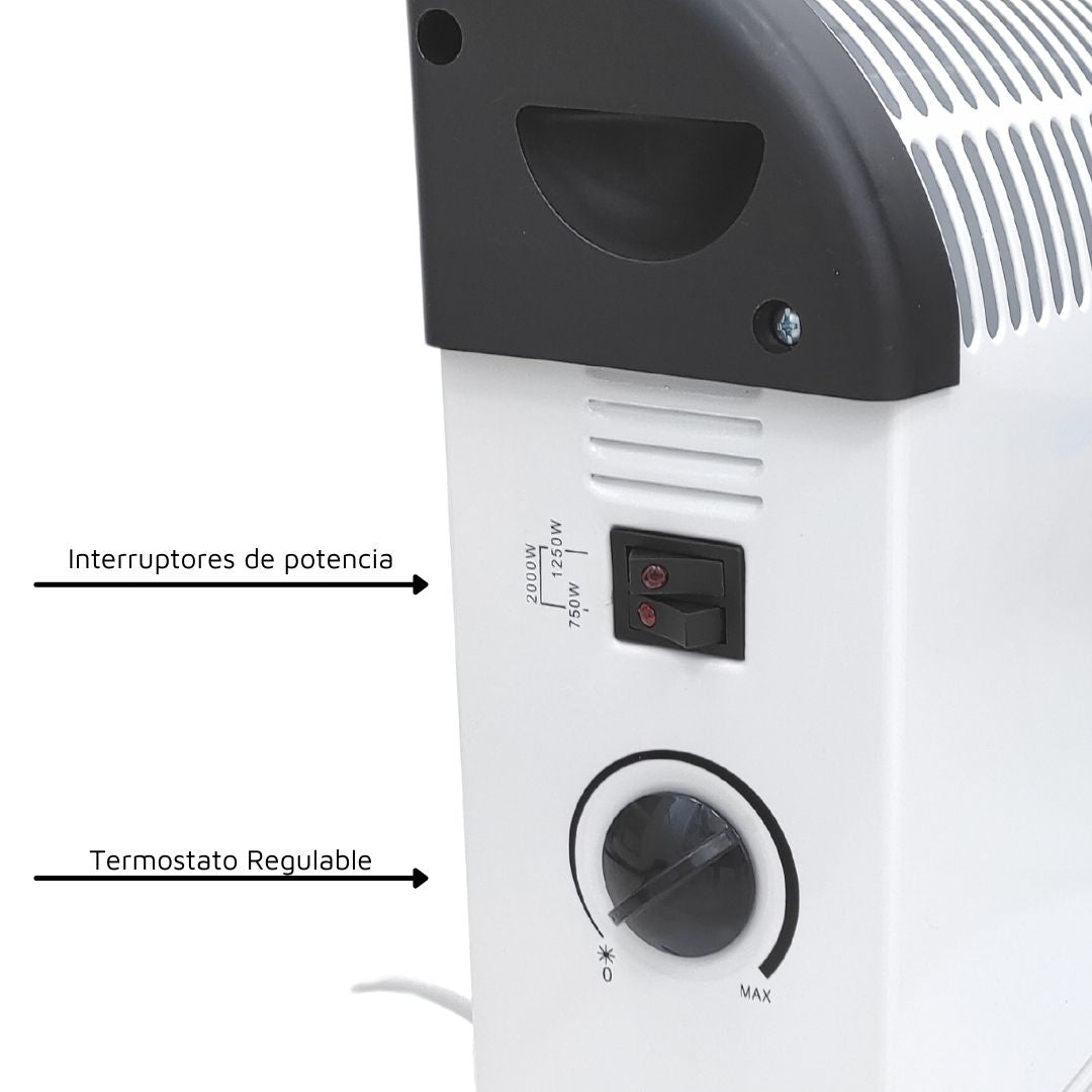 Convector Elétrico 750W-1200W-2000W com Modo Frio, Termostato Regulável e Programador