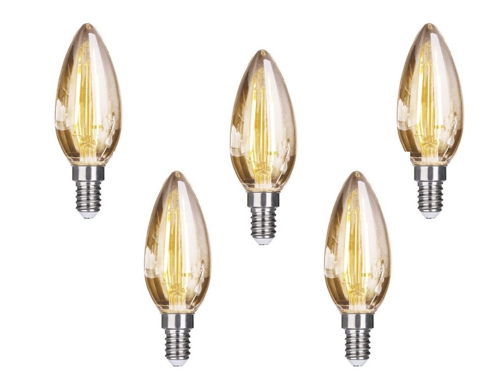 Pack 5 Bombillas Vela Dorada Filamento Led 4w 2200k
