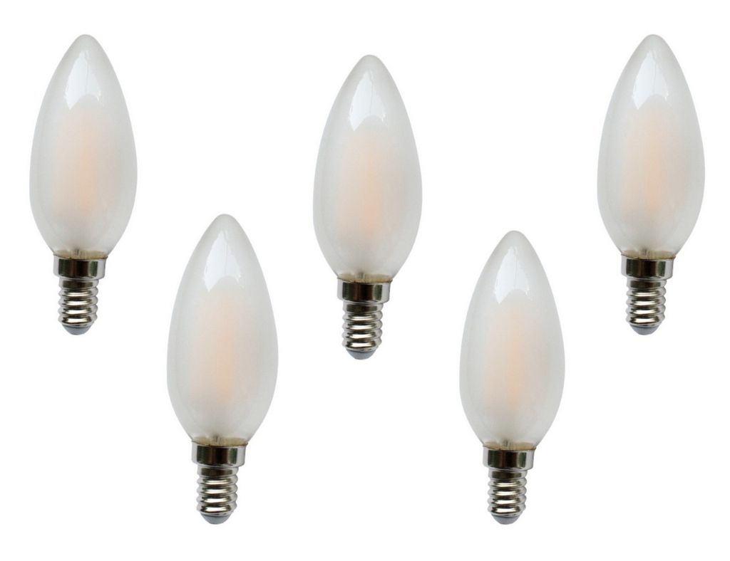 Pack 5 Bombilla Vela Filamento Led Cristal Mate 4w 2800k