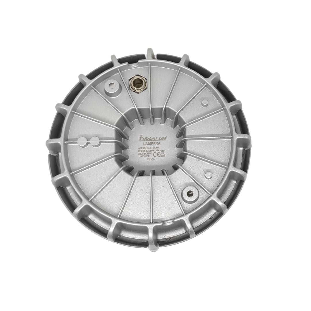Applique Murale Led Extérieure Ronde Argentée 12W 3000k IP65