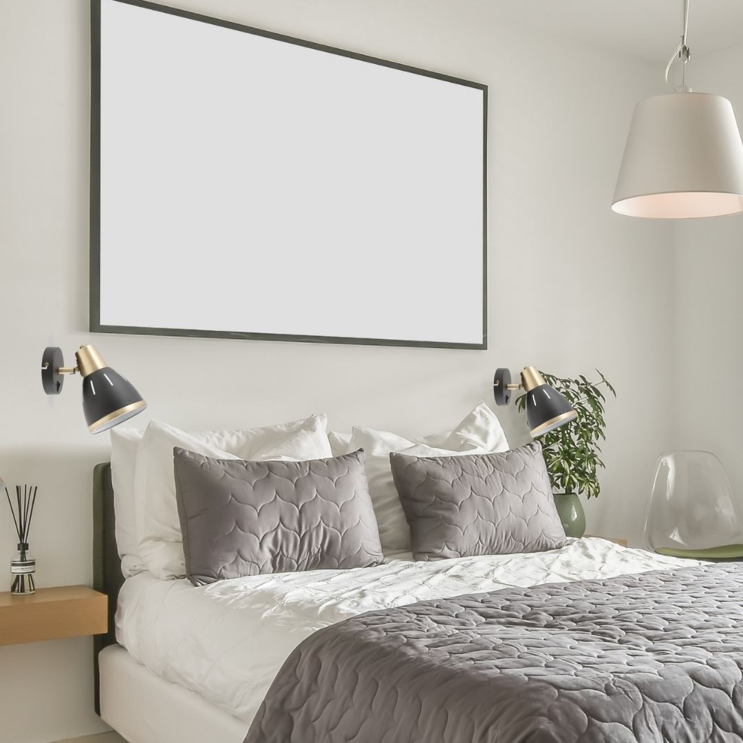 Aplique com interruptor, ajustável, metal preto e dourado