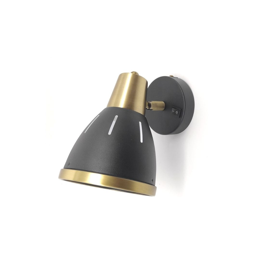 Aplique de Pared con Interruptor, Orientable de Metal Negro y Dorado