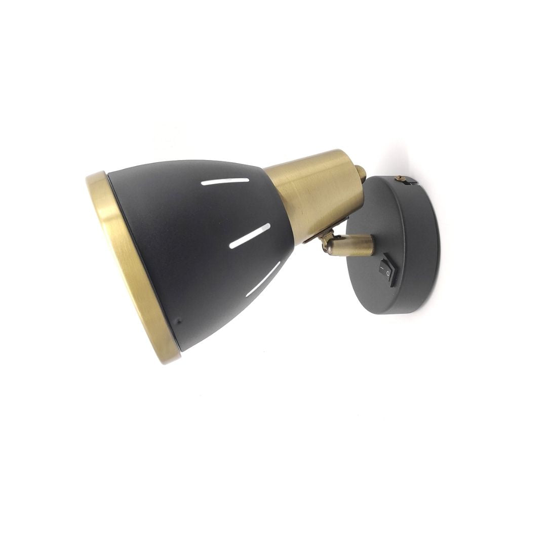 Aplique com interruptor, ajustável, metal preto e dourado
