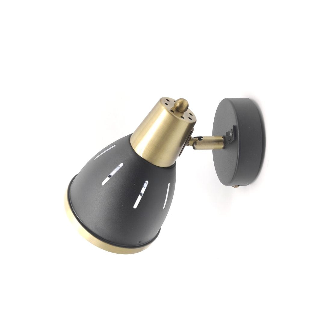 Aplique com interruptor, ajustável, metal preto e dourado