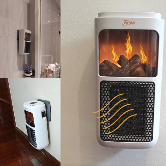 Mini Calefactor con Enchufe, Efecto Llama de Fuego y Programador