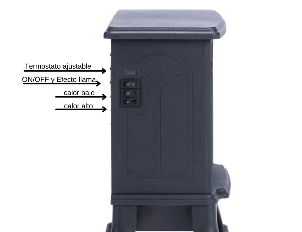 Cheminée électrique type poêle à effet flamme 750W / 1500W, 410 x 460 x 355 mm