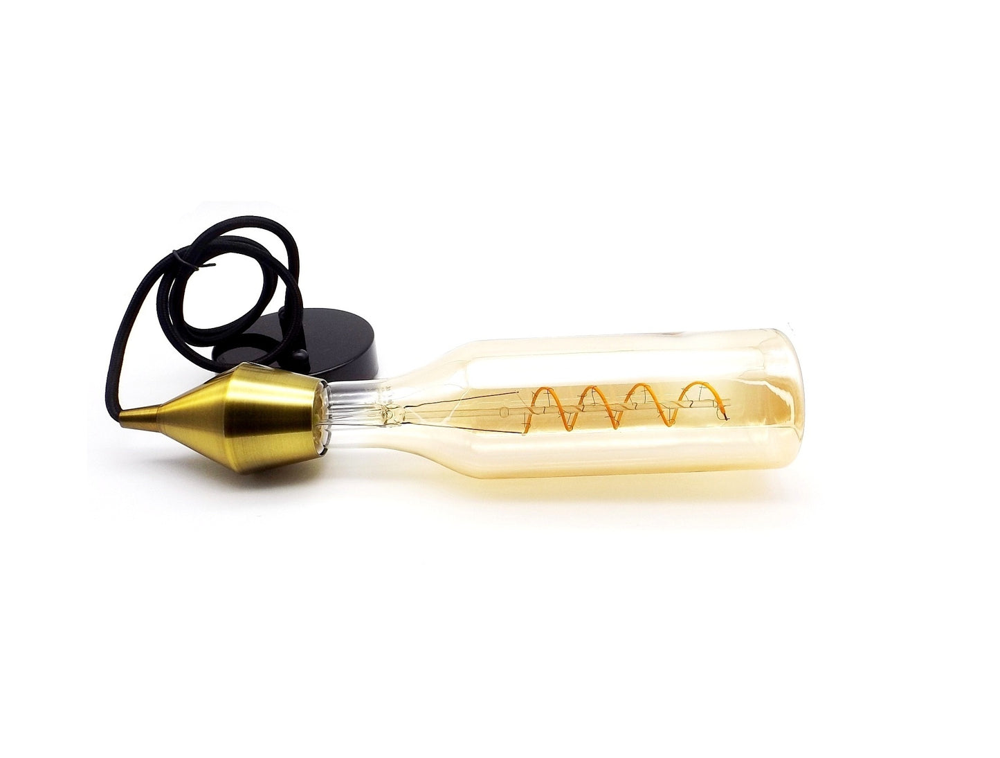 Suporte para candeeiro suspenso E27 dourado com roseta e cabo em tecido preto