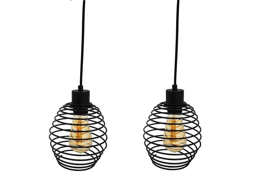 Pack de 2 candeeiros suspensos com tulipas de metal preto