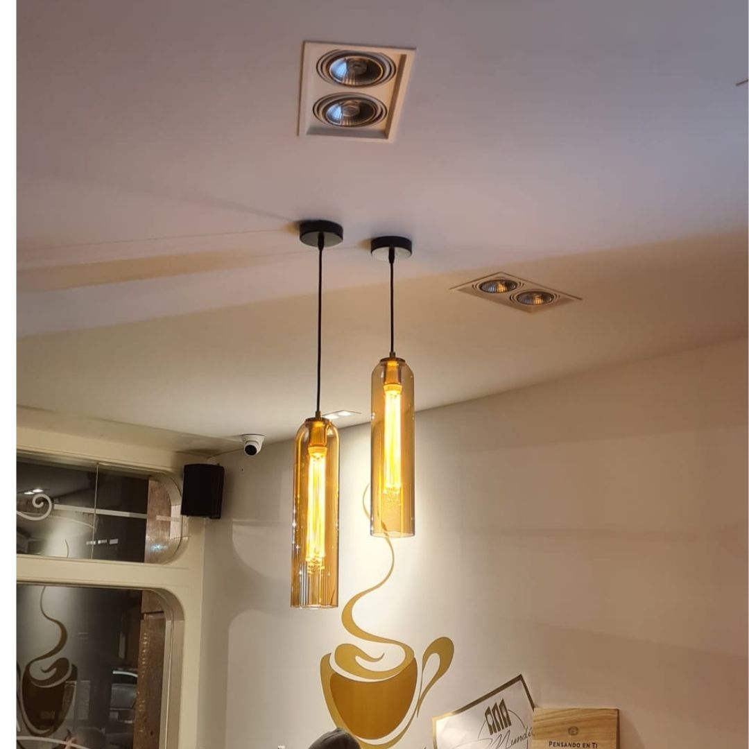 Lámpara Colgante LED 4W 1800K con Tulipa Tubo de Cristal Dorado