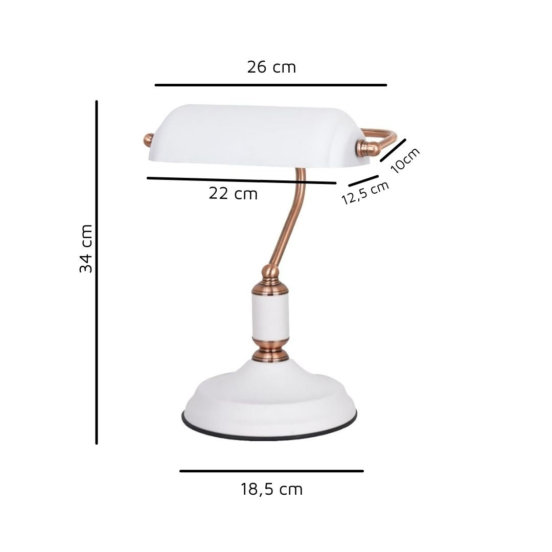 Lampe de bureau Banker blanche et cuivre