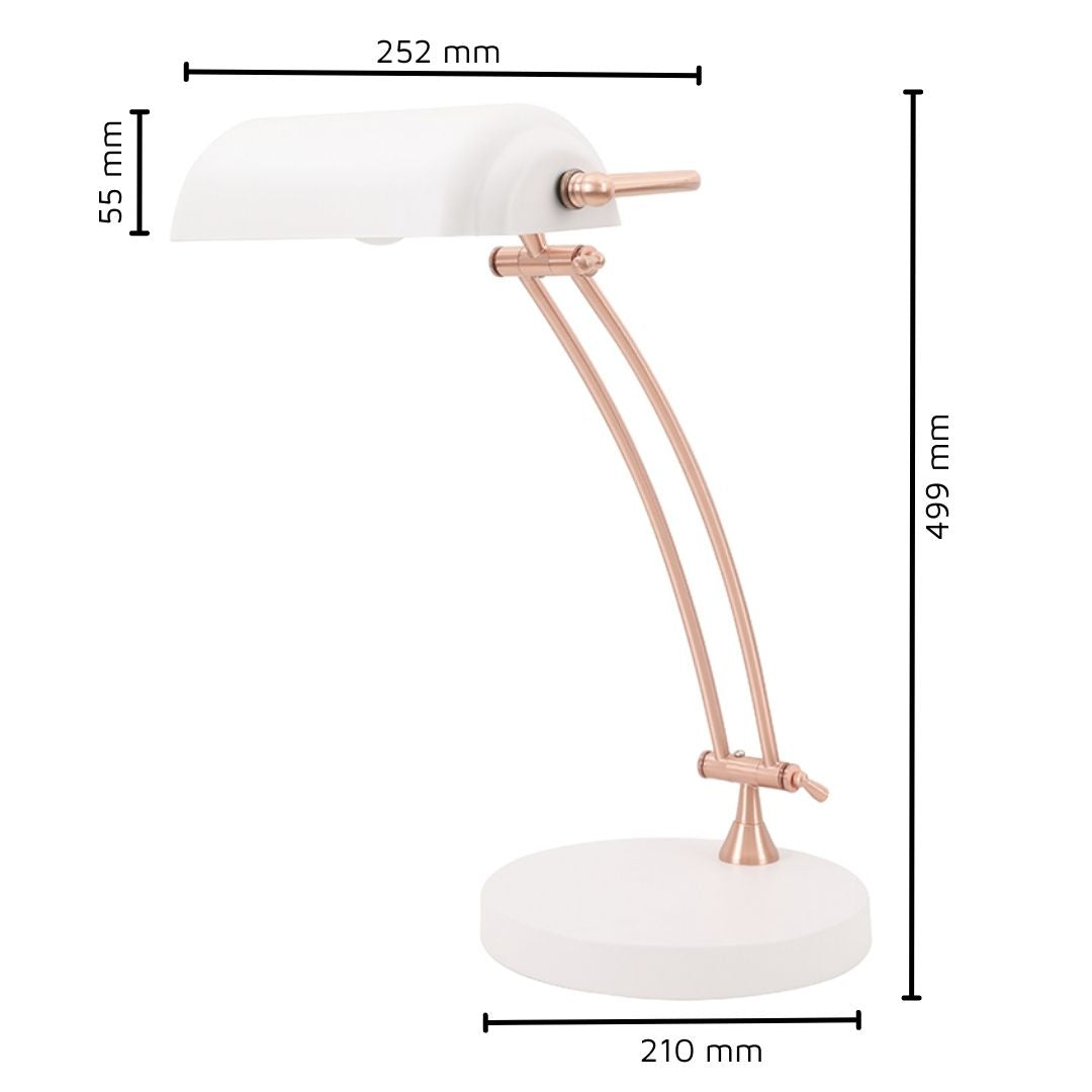 Lampe de table banquier pliante en métal blanc et cuivre