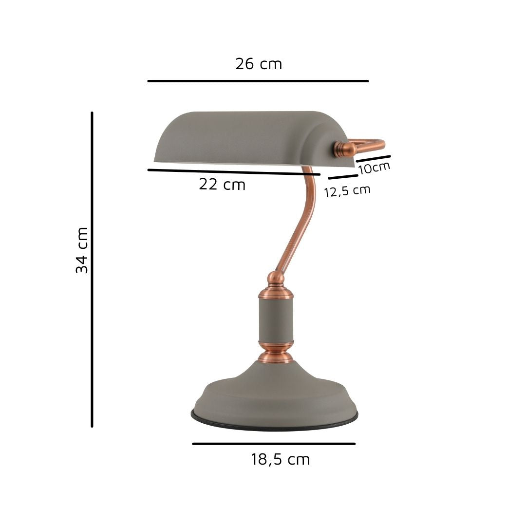 Lampe de table Banker grise et cuivrée