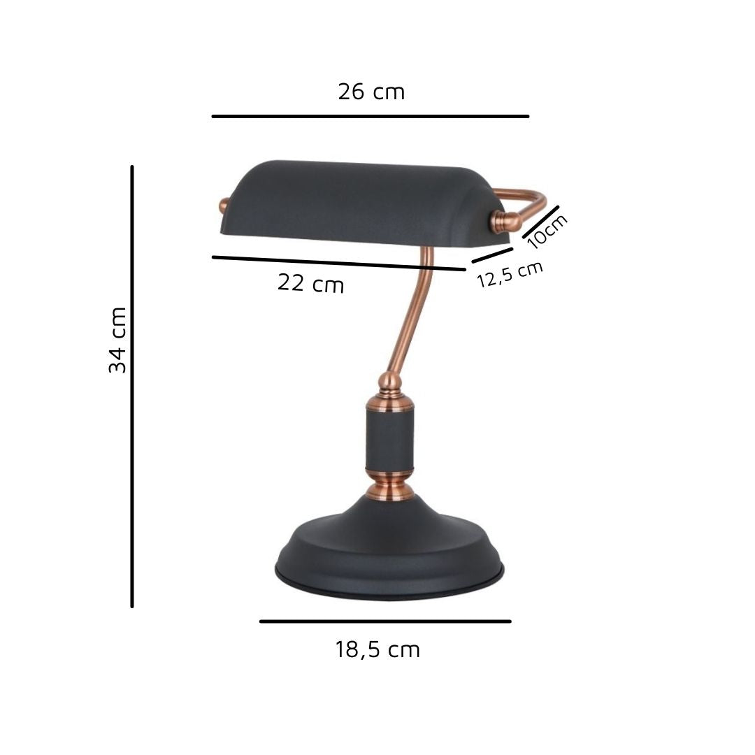 Lampe de bureau Banker noire et cuivre