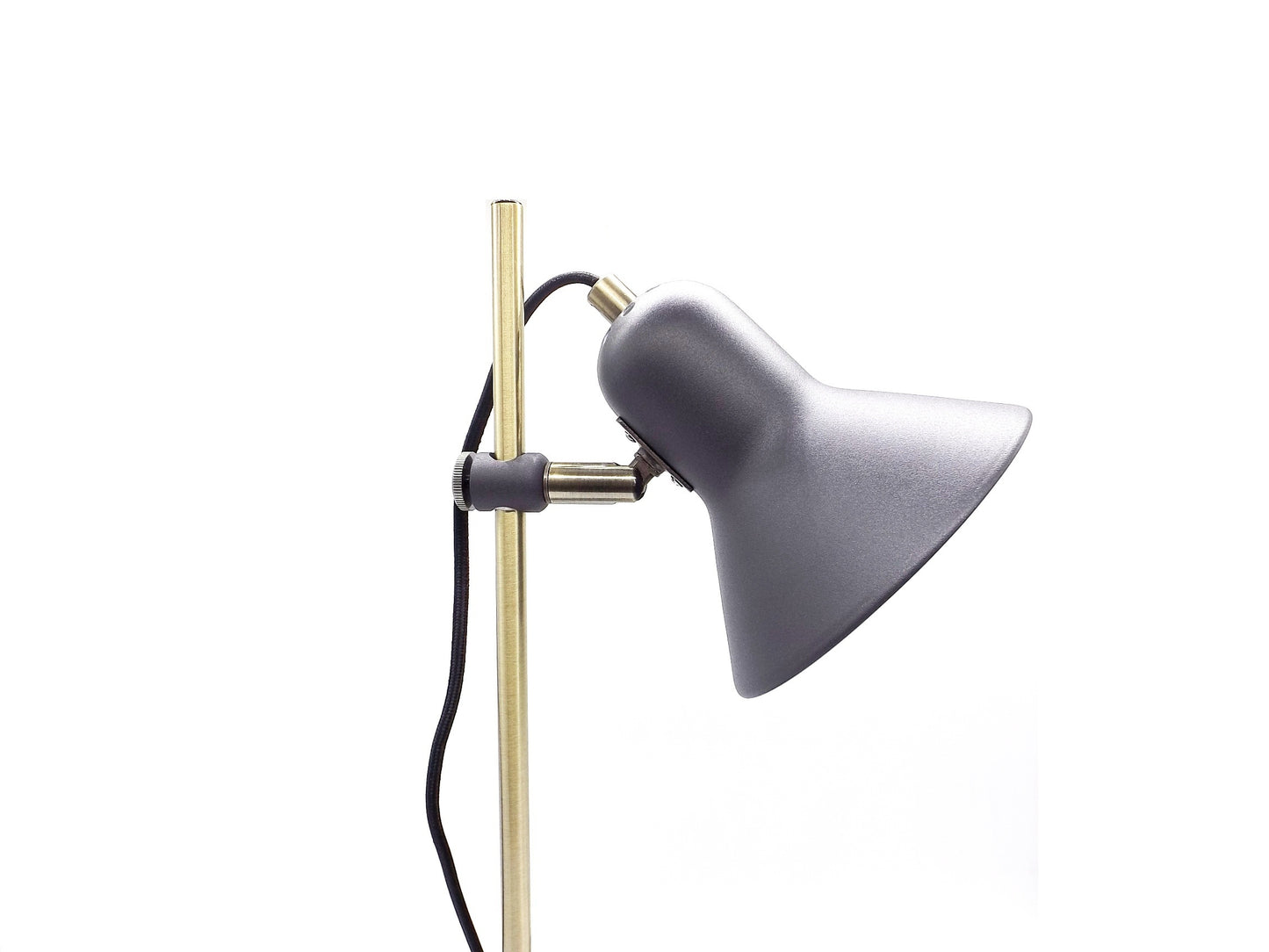 Lámpara de Mesa en Metal – Tulipa y Base Gris, Pie Dorado Ajustable y Cabezal Orientable