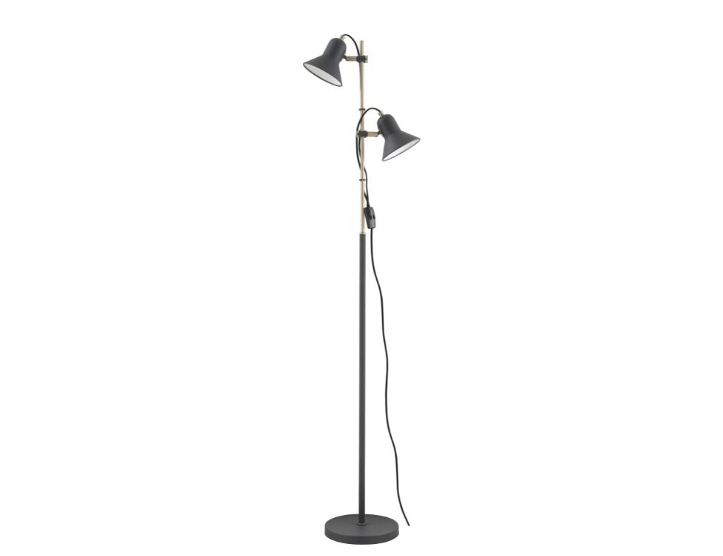 Lámpara de Pie de Metal Gris y Dorado con 2 Focos Orientables