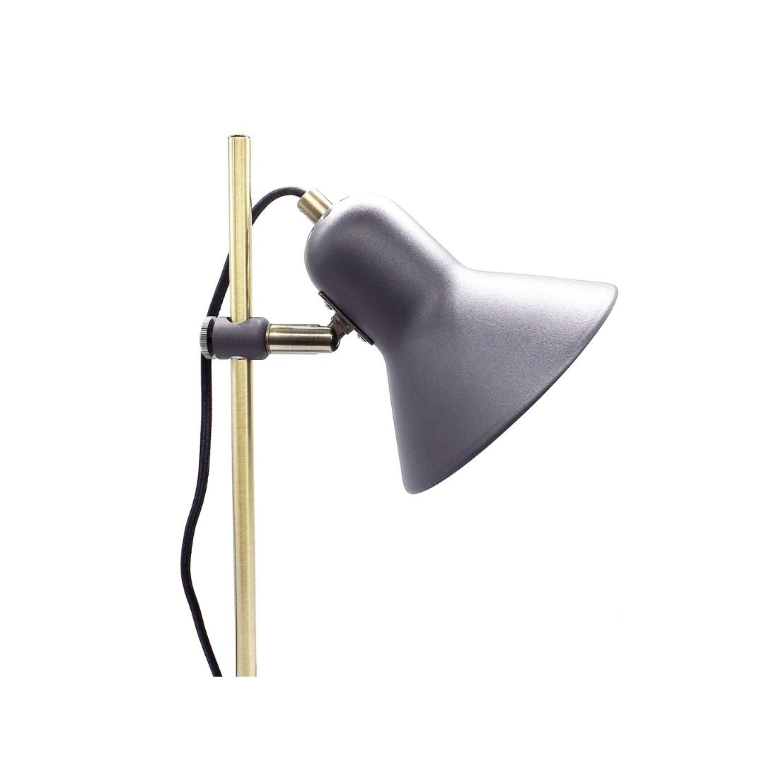 Lámpara de Pie de Metal Gris y Dorado con 2 Focos Orientables