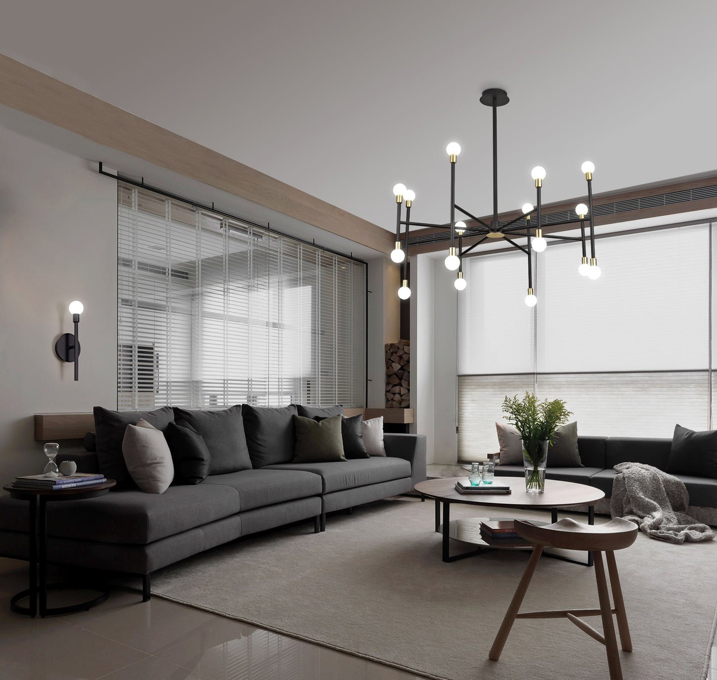 Lampe à suspension lustre LED avec 16 ampoules G9 48W 3000K