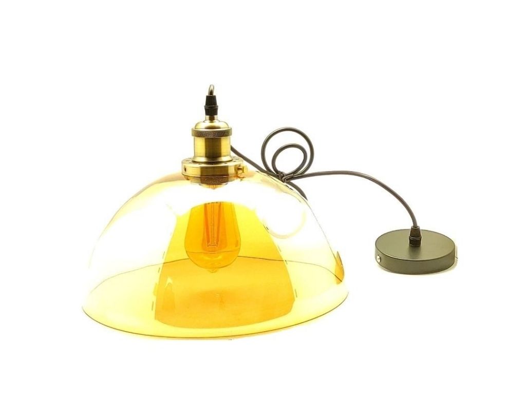 Lâmpada pendente de tulipa semiesfera de vidro dourado e suporte de lâmpada de latão