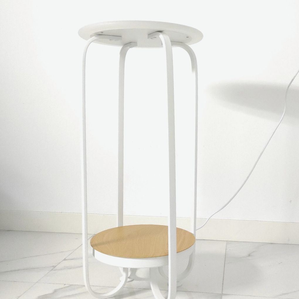 Table avec éclairage LED 20 W 3000 K, chargeur sans fil, 75,5 cm, blanc et bois