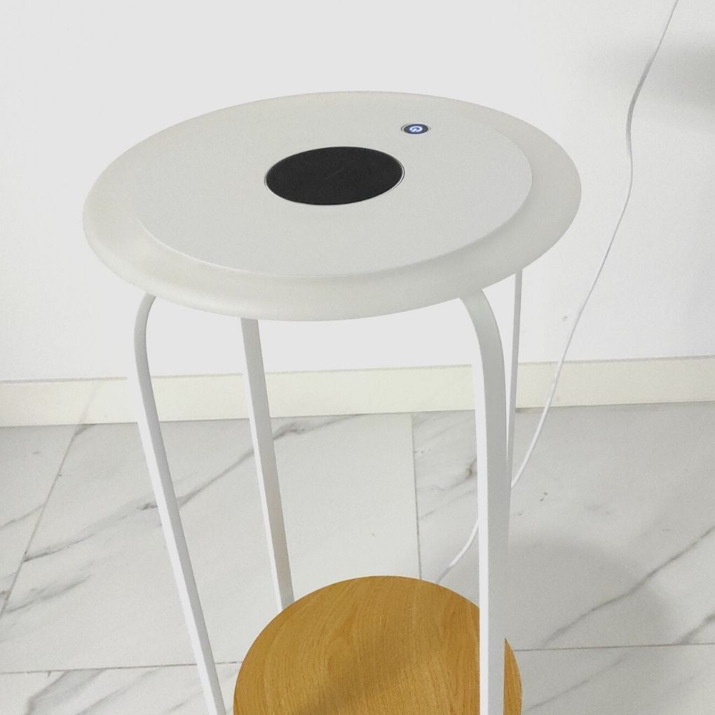 Mesa con Luz LED 20W 3000K, Cargador inalámbrico, 112,5cm en Blanco y Madera