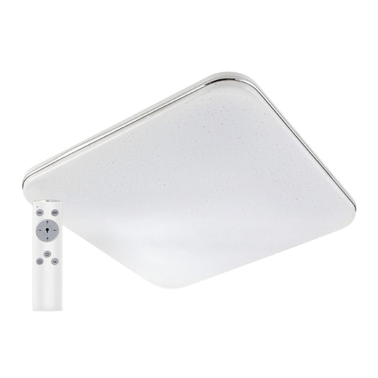 Plafón LED 72W Moderno y Regulable con Mando - Blanco y Cromado