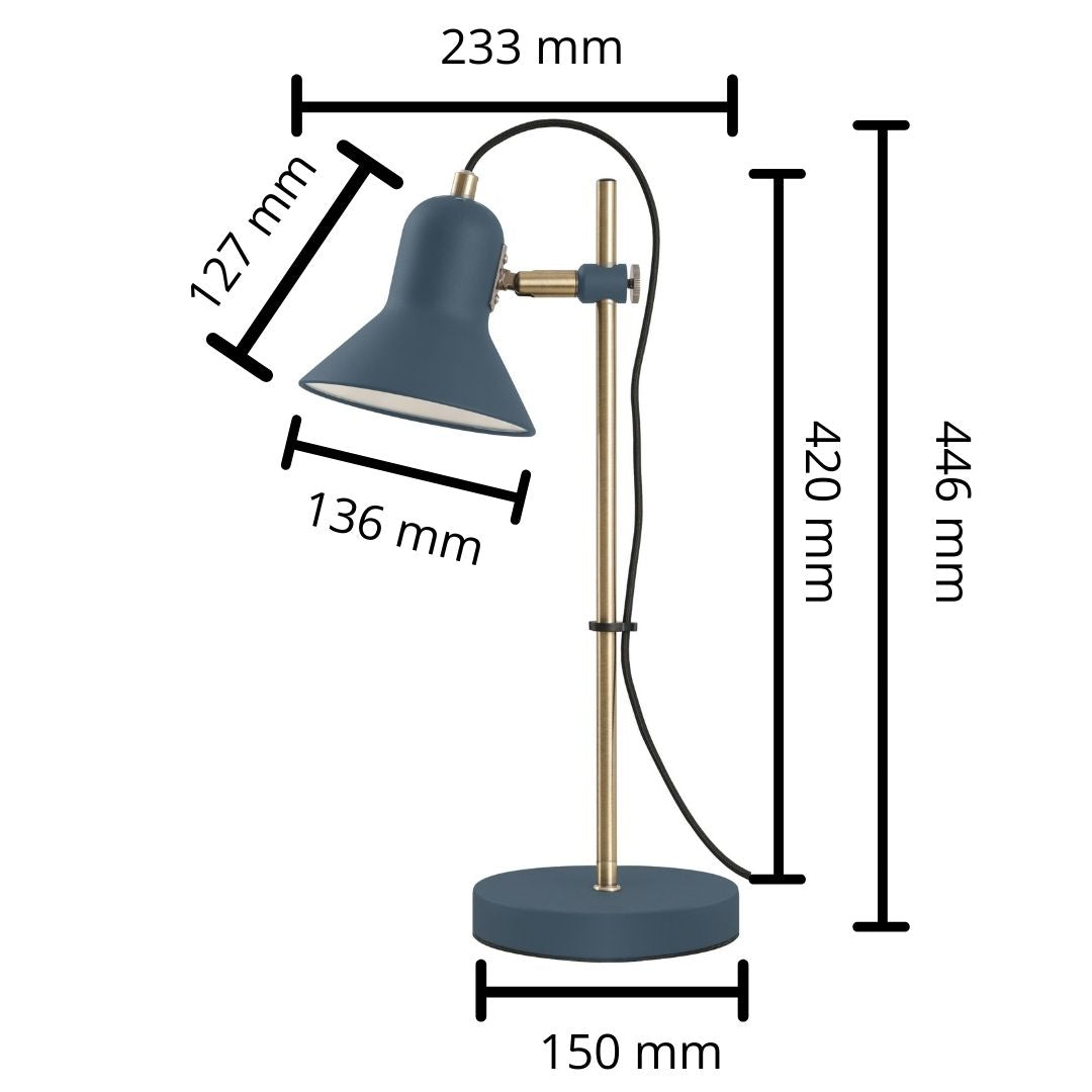 Lámpara de Mesa Azul y Dorada con Tulipa Orientable – Metal E27 5