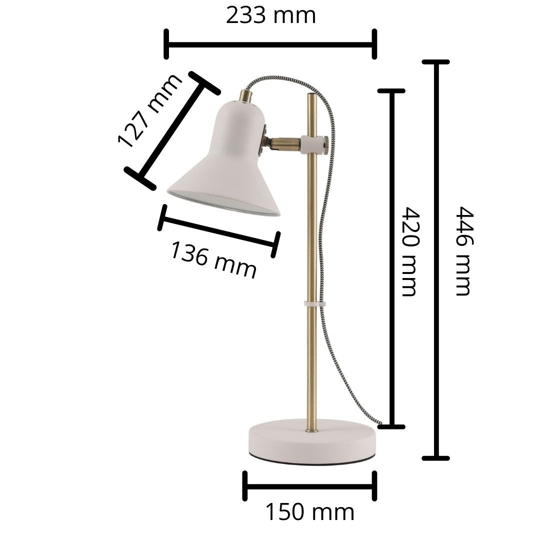Candeeiro de mesa em metal com abajur ajustável branco e base dourada