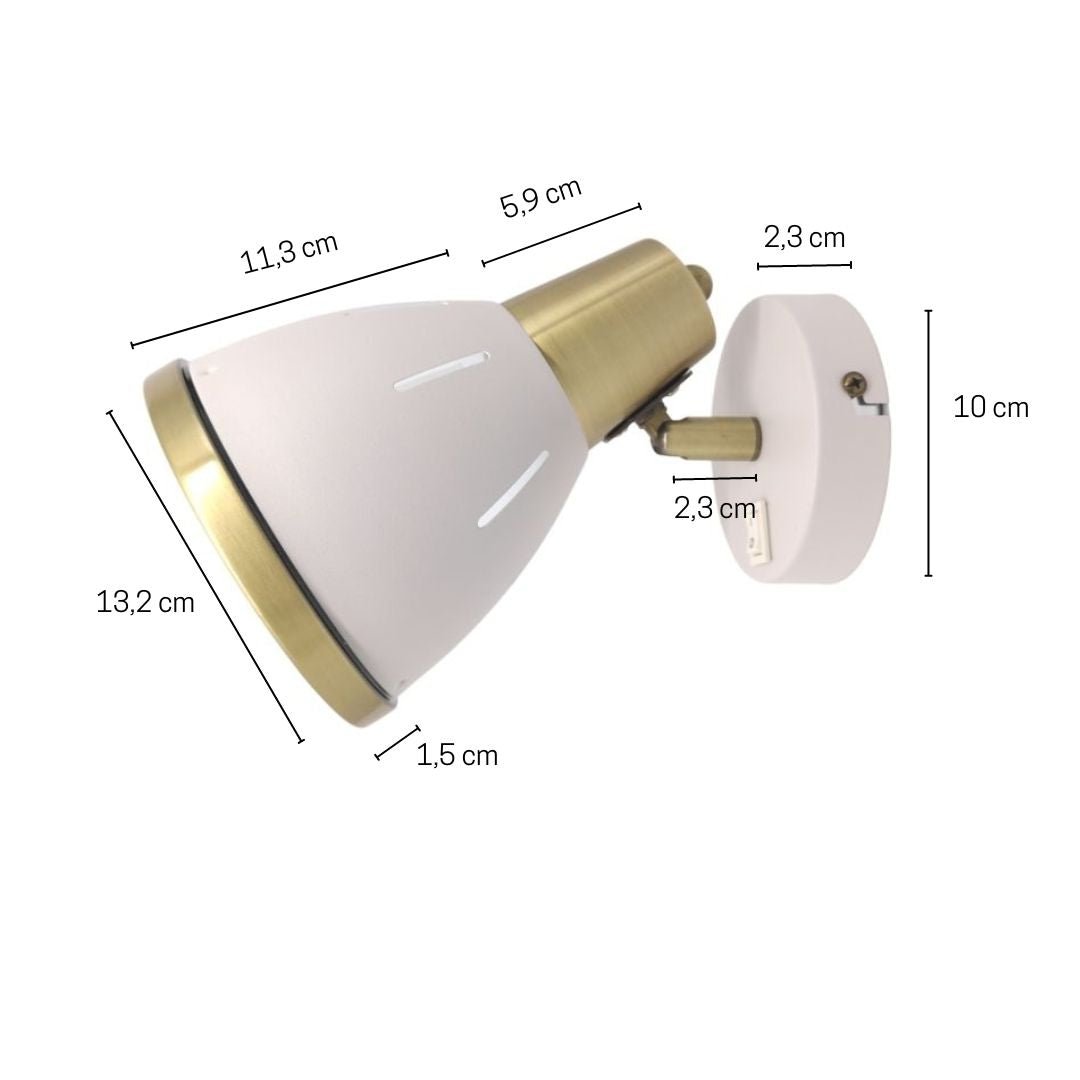 Aplique de Pared con Interruptor, Orientable de Metal Blanco y Dorado 6