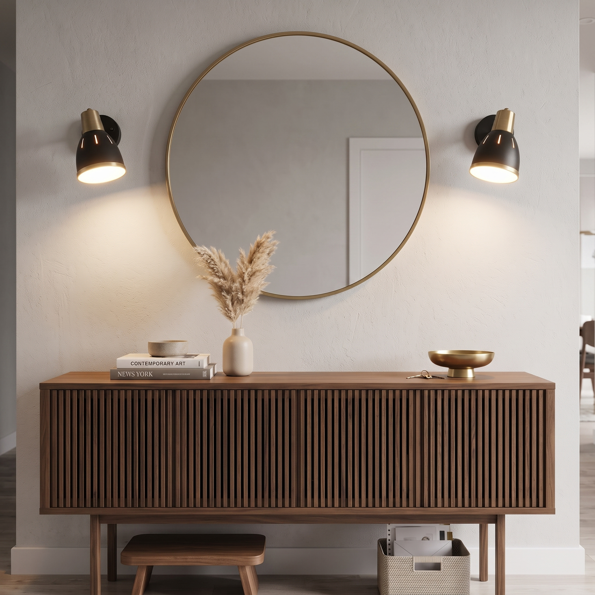 Aplique de Pared con Interruptor, Orientable de Metal Negro y Dorado