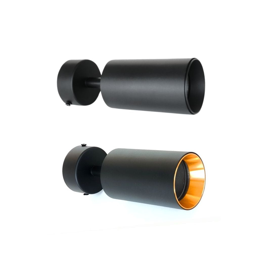 Aplique de Pared y Techo Metal 1 Foco GU10 con Aro Dorado Intercambiable negro