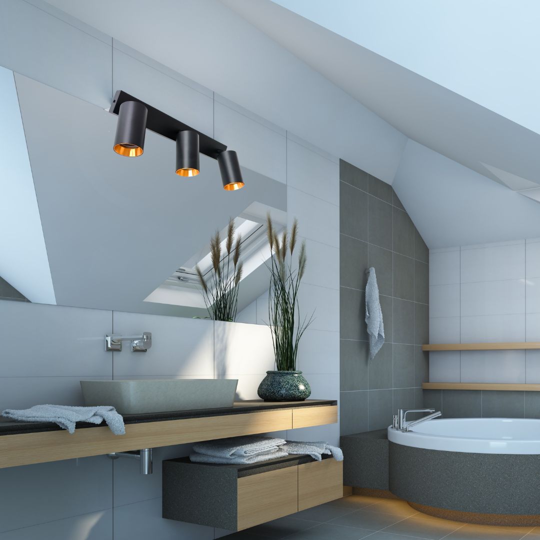 Aplique de Pared y Techo Metal 3 Focos GU10 con Aro Dorado Intercambiable negro