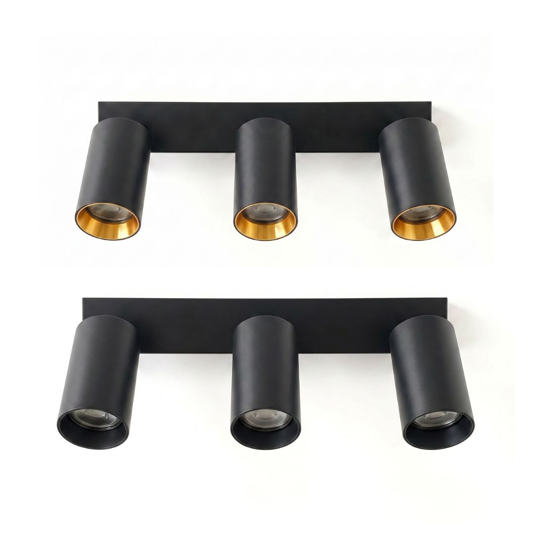 Aplique de Pared y Techo Metal 3 Focos GU10 con Aro Dorado Intercambiable negro 1