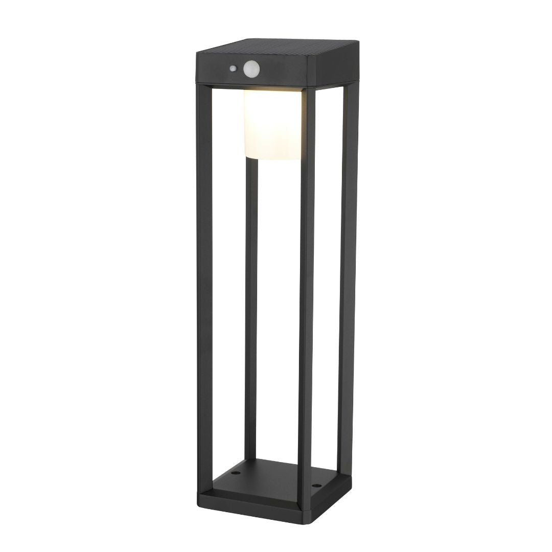 Baliza Solar Led Aluminio Negro con Sensor de Movimiento y Crepuscular 3000k