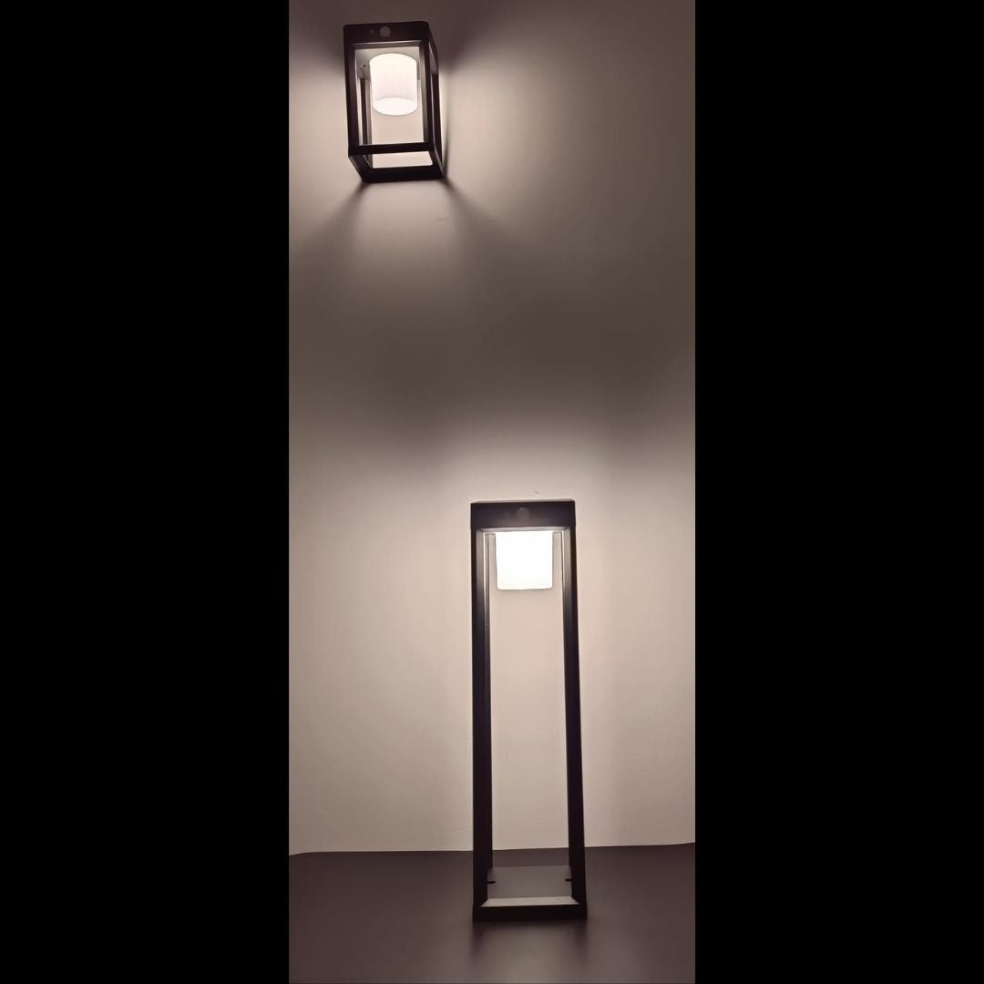 Baliza Solar Led Aluminio Negro con Sensor de Movimiento y Crepuscular 3000k